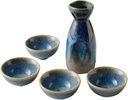 ZMQJEQANBG 5 Piece Sake Set, Japanese Ceramics Sake Pot Set of Traditional Hand-Painted Blue Starry Sky Pattern, with 4 Sake Cups, 1 Sake Pot, 130 ML Warmer