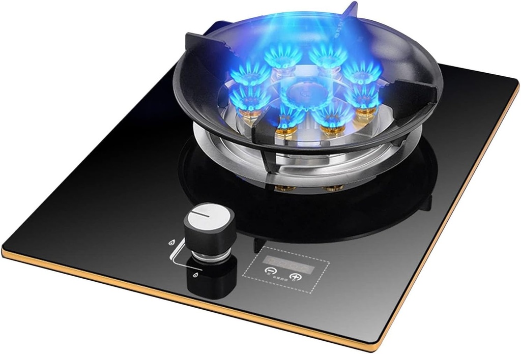BXKCFYBSQ Gas Cooktop 1 Burner, 5.2KW 9-Cavity Timed High Flame, Flame Failure Protection Device and Cast Iron Pot Rack with Flameout Protection Timer, Suitable for Home Kitchens (Size : LPG)