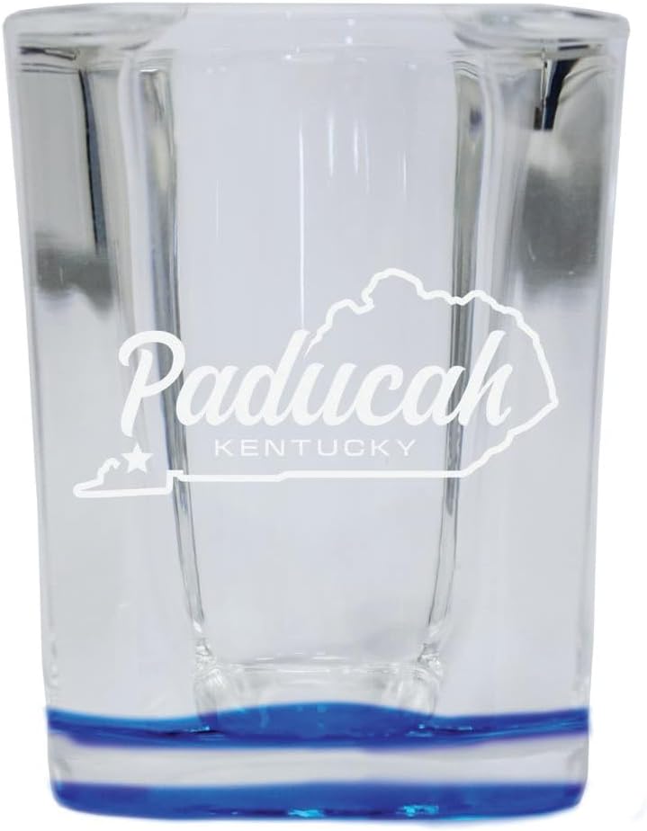R and R Imports Paducah Kentucky Souvenir 2 Ounce Engraved Shot Glass Square Blue Base 4-Pack