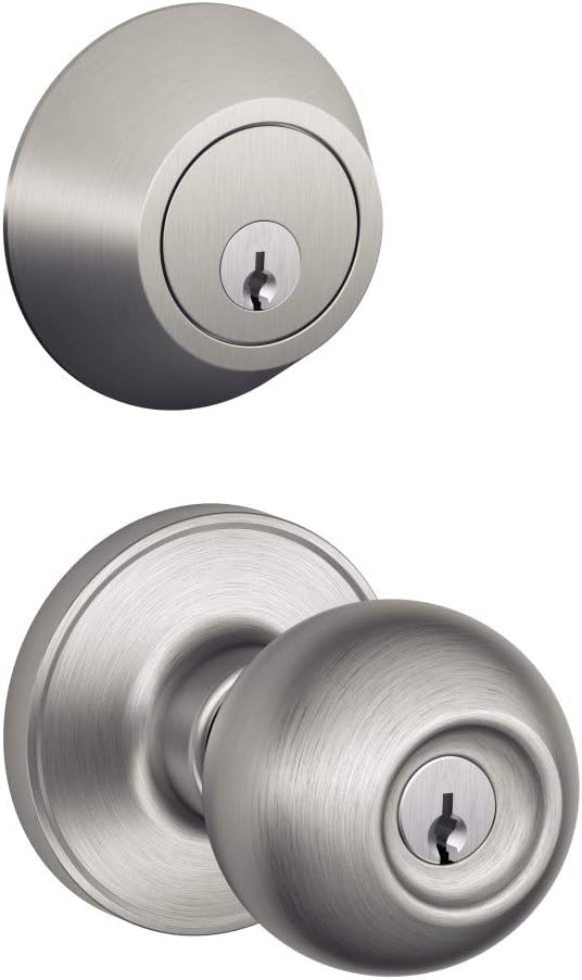 J-Series by Schlage Single Cylinder Deadbolt and Keyed Entry Corona Knob with Standard Trim, Satin Stainless Steel, JC60 V CNA 630