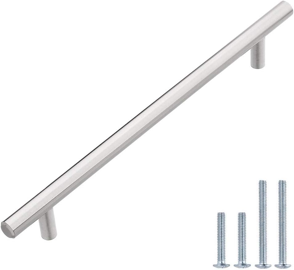 LIZAVO 701-192SN Brushed Satin Nickel Cabinet Pulls Solid Modern Euro Style T Bar Kitchen Cabinet Handles- 7-1/2" (192mm) Hole Centers- 10 Pack