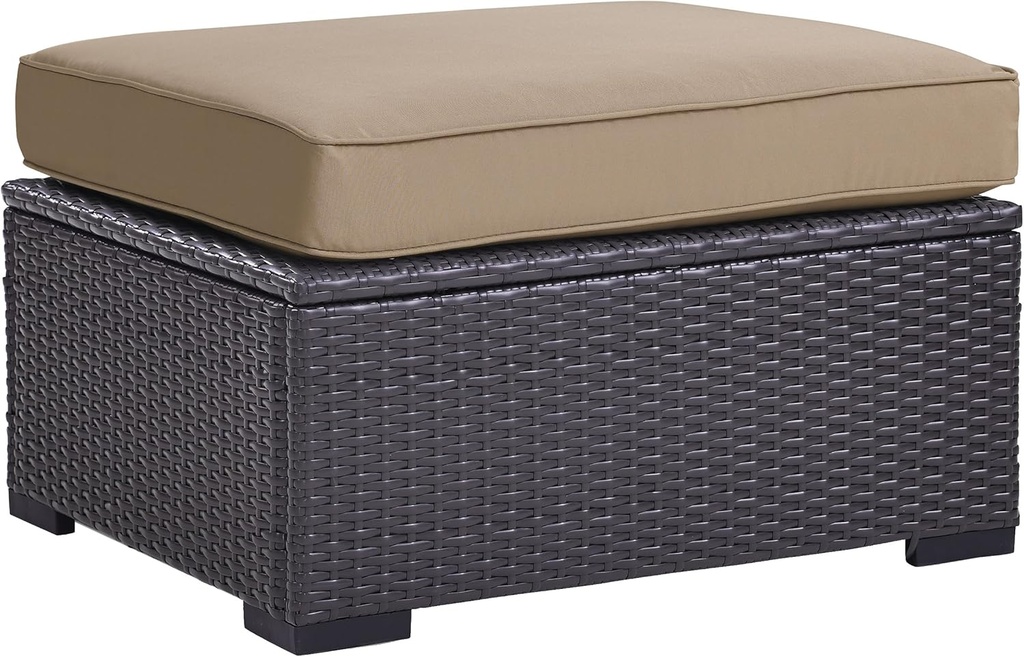 Crosley Furniture Biscayne Wicker Outdoor Ottoman Foot Rest for Patio, Deck, Porch, Brown with Mocha Cushions