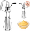 Egg Mixer Hand Crank Egg Beater Stainless Steel Rotary Whisk Double-Head Handheld Mixer with Manual Crank Portable Kitchen Tool for Household Silver, Small