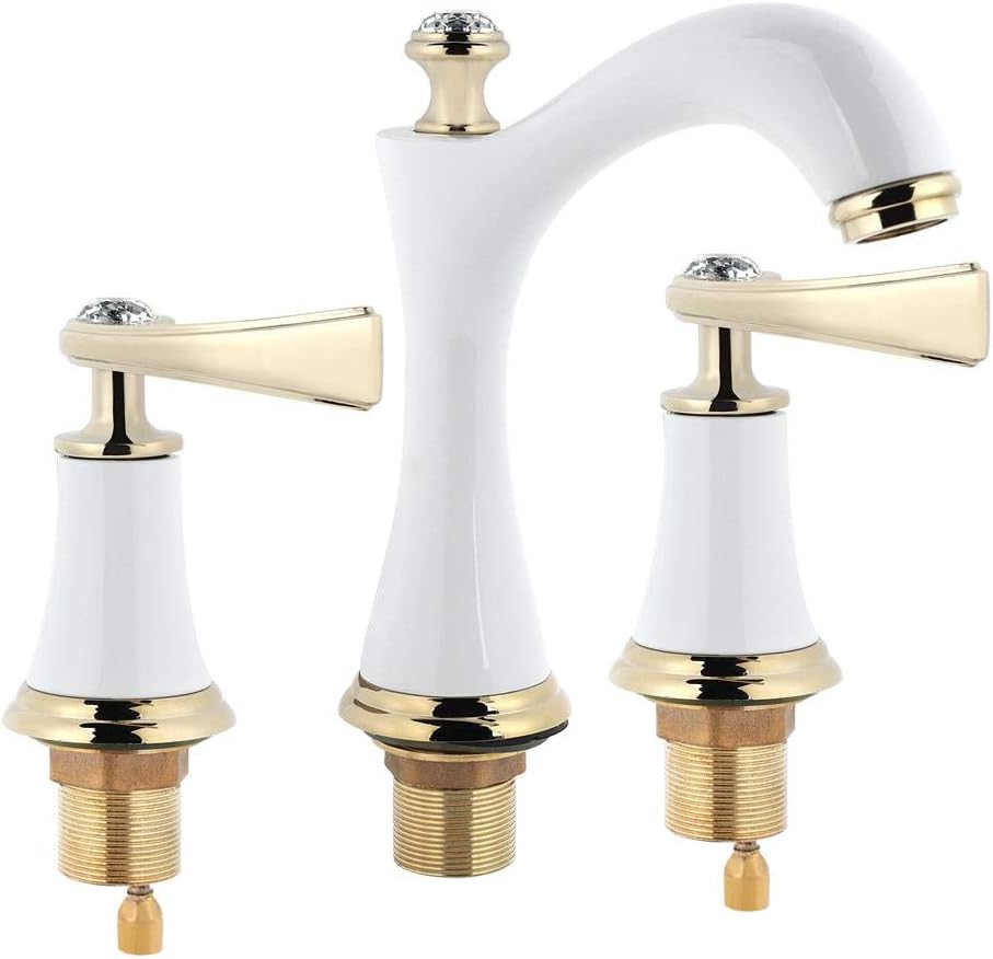 Qiterr Bathroom Faucet, 3-Hole Basin Faucet, Copper, White Gold Finish, Traditional Style