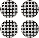 RockTrend Retro Black and White Checkerboard Gold Edge Ceramic Dinner Plate Dessert Plate Salad Plate-Set of 4