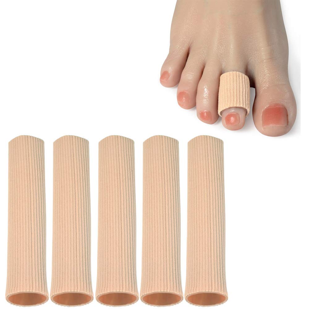 DYKOOK Cuttable Toe Tubes Sleeves 5 Pack, Made of Elastic Fabric Lined with Silicone Gel. Toes Sleeve Protectors Relief Toe Pressure Pain, Corn and Calluses Remover