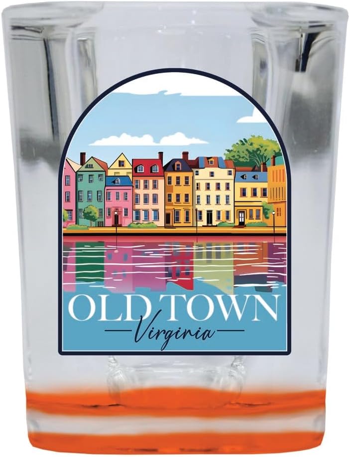 R and R Imports Old Town Alexandria Virginia Houses on the River Design Souvenir 2 Ounce Shot Glass Square Orange Base 4-Pack