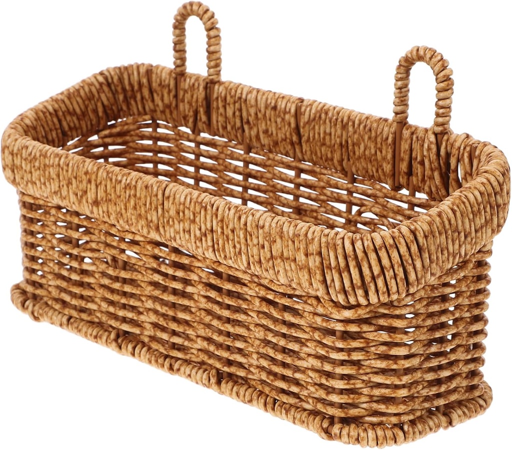 Cabilock Small Woven Hanging Basket for Ginger Garlic Storage Wall Mounted Kitchen Organizer with Breathable Woven Texture Space Saving Vegetable Fruit Holder in Light