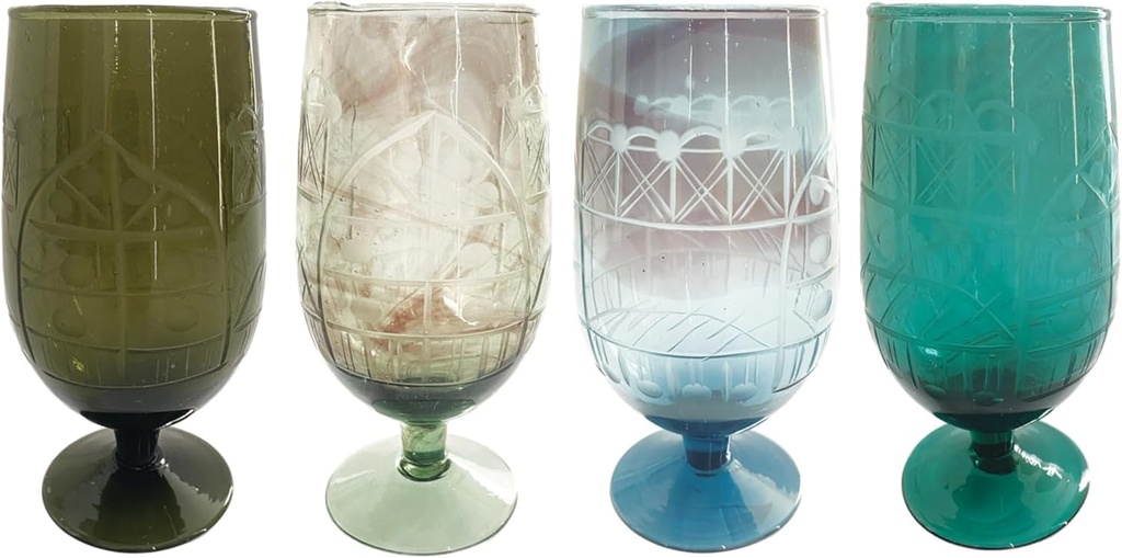 Creative Co-Op Round Glass Stemmed Drinking Glass, Multicolor, Set of 4