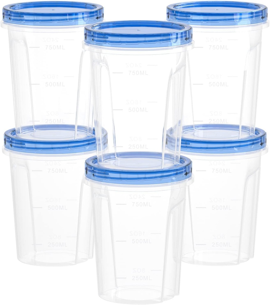 Reusable Soup Container with Airtight Twist Top Lid, [6 Pack-32 oz] Versatile BPA-Free Plastic Containers for Ice Cream, Lunch, Leftovers, Microwave, Dishwasher and Freezer Safe