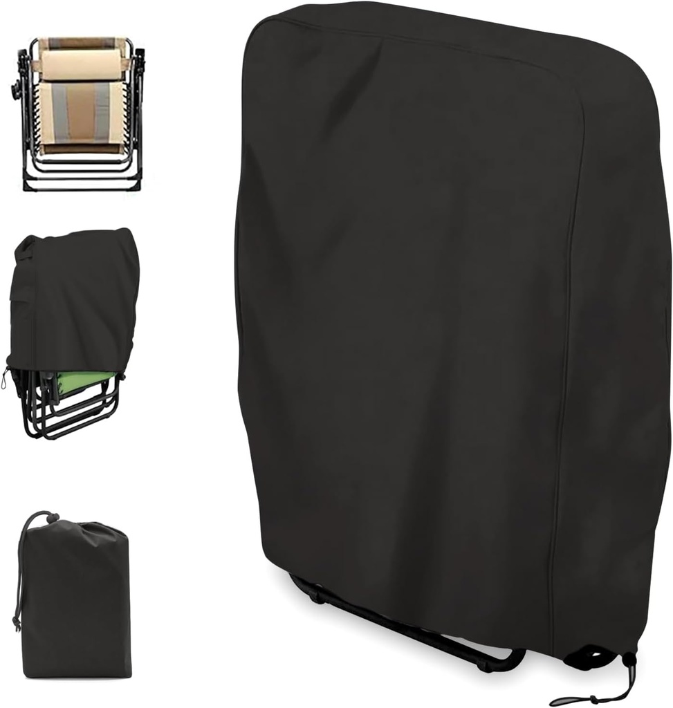 Fun Gift Outdoor Folding Chair Covers, 420D Oxford Cloth Zero Gravity Chair Covers Waterproof and UV Resistant(32.3'' x 36.7'x 8.3')-Black