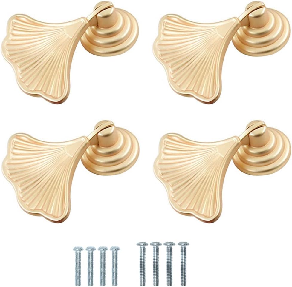 CPELLESSE 4 pcs Ginkgo Cupboard Knobs for Kitchen, Cabinet Drawer Knobs Furniture Bookcase Cabinet Door Handles Creative Decorate Pulls
