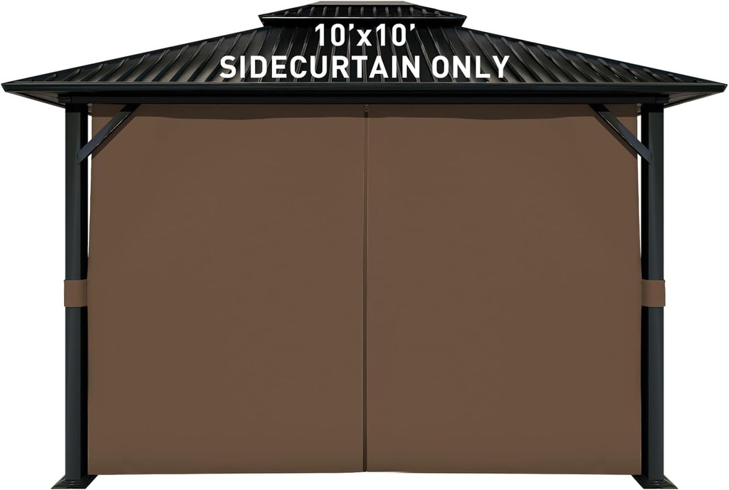 Aoodor 10x10 ft Outdoor Gazebo Curtains, 4 Panels Waterproof Privacy Sidewall Replacement with Zipper for Patio Pergola and Canopy, Brown