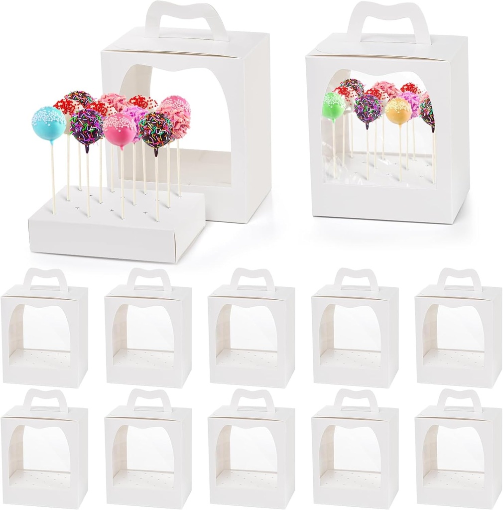 Nicunom 12 Pack Cake Pop Boxes, 18 Holes Cakes Pop Holder Cake Pops Packaging Boxes Gift Cakes Pop Stand Portable Lollipop Display Carriers for Wedding Birthday Baby Shower Party