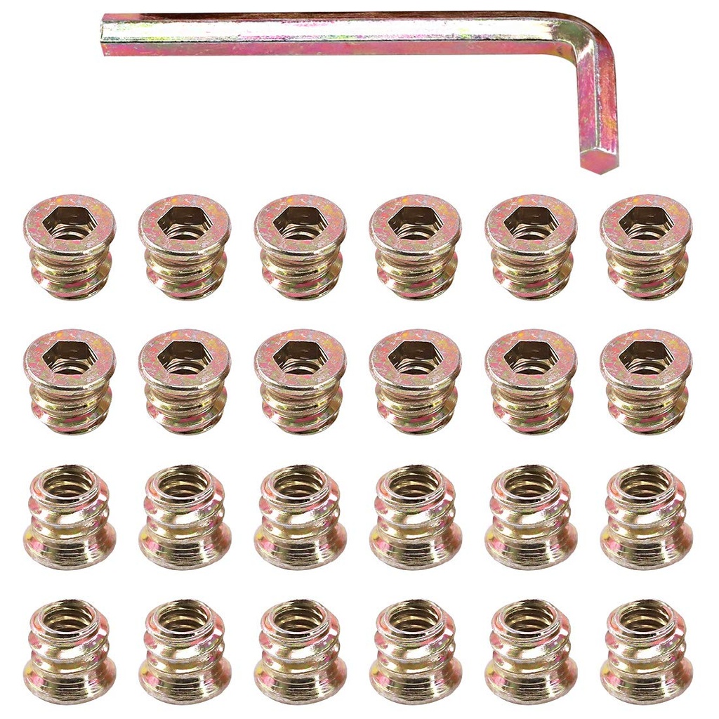 Glarks 50Pcs 1/4"-20x10mm Threaded Inserts Nuts Zinc Plated Carbon Steel Hex Socket Drive Furniture Flanged Screw-in Nut with M6 Hex Wrench for Wood Furniture (1/4"-20 x 10mm)