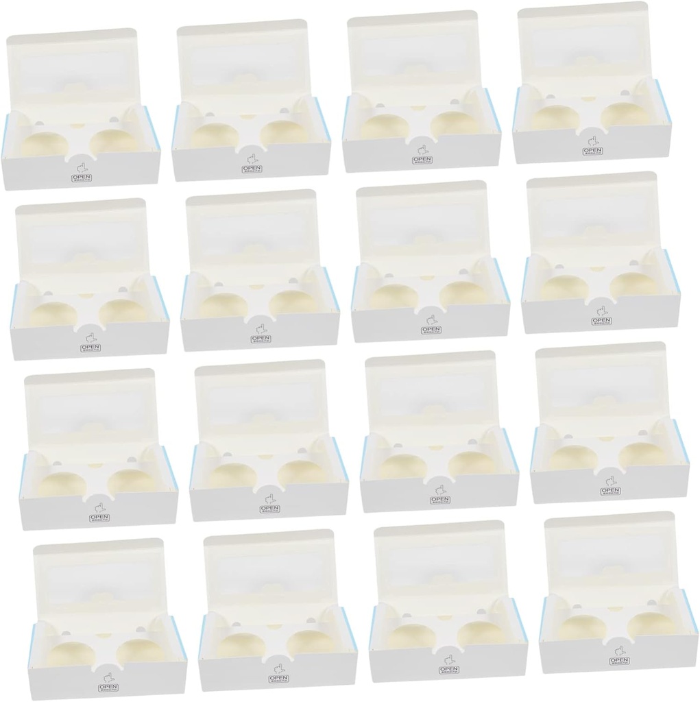 VOSAREA 25pcs Egg Tart Storage Box Cupcake Box Window Design Food Containers Lids Bakery