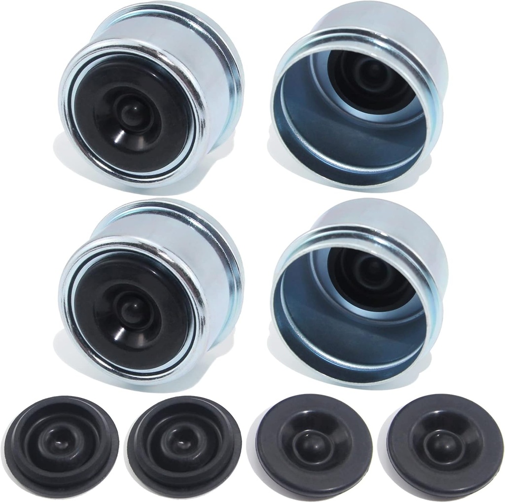 GREPSPUD 4pcs 1.98'' Trailer Hub Dust Caps, Trailer Spindle Bearing Dust Cap Cup Grease Cover Caps & Extra Rubber Plugs for 2000 to 3500 lb Boat Trailer Dexter EZ Lube Trailer Camper RV Axle