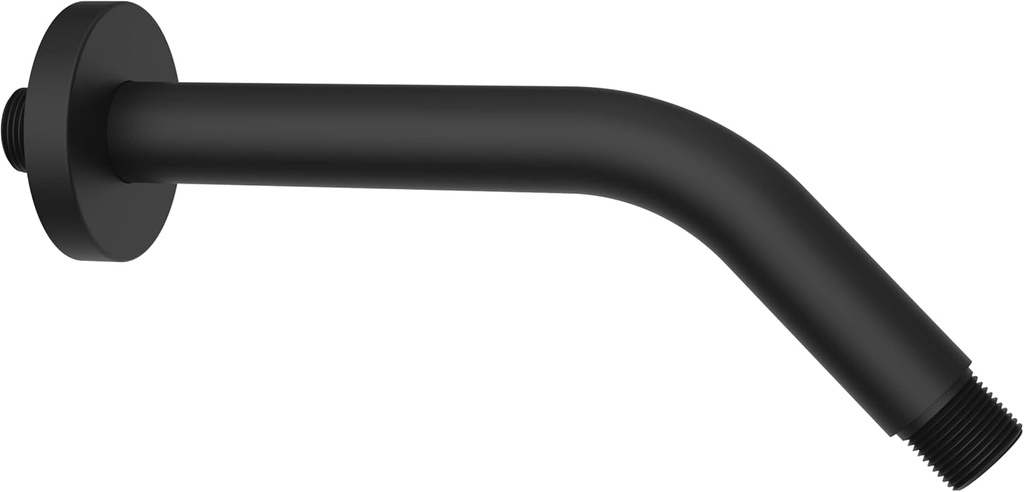 Aquaiaw Shower Arm and O-Ring Flange, 8 inch, Solid Brass, Round, Both 1/2 NPT Tapered Threads, Matte Black Wall Mount Shower Arm Extension with Escutcheon, for Rain Shower Head Max. 12 inch