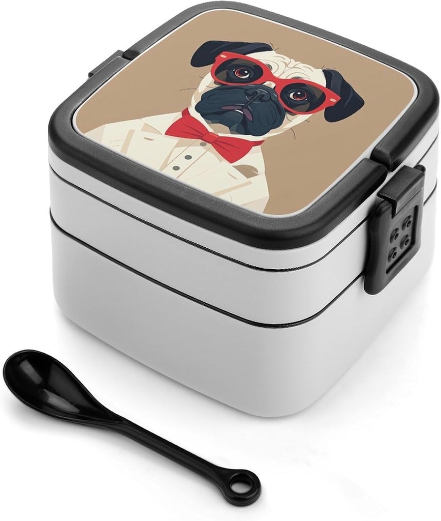 Old Fashionable Khabby Dog Bento Box Leak-Proof Double Layered Lunch Containers with Spoons And Invisible Handle, Portable Lunch Boxes for Work Picnic Travel