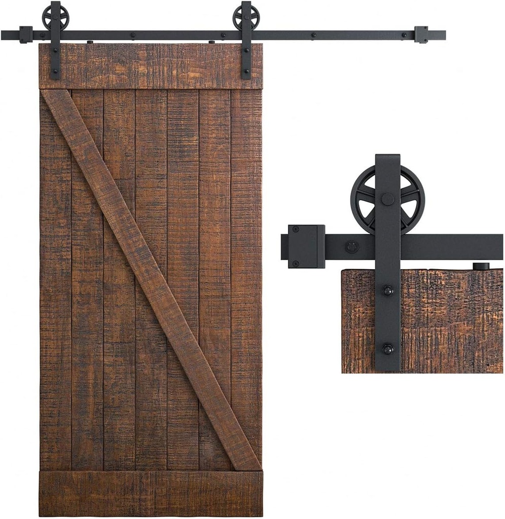 SMARTSTANDARD 6.6 Feet Heavy Duty Sliding Barn Door Hardware Kit, Black, Smoothly and Quietly, Simple and Easy to Install, Fit 36"-40" Wide Panel (Industrial Bigwheel Hangers)