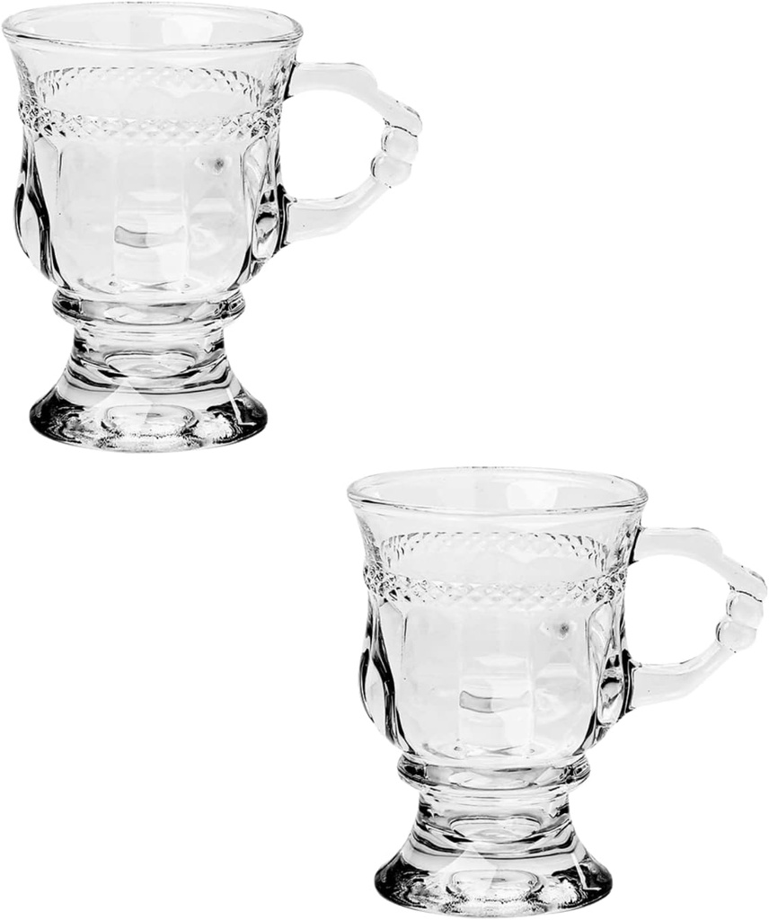 Irish Coffee Mugs, Glass Footed Espresso Cups with Handles, Clear Goblet Mugs Glasses for Coffee, Latte, Cappuccino, Smoothie, Hot&Cold, 4.2 Oz, Set of 2 (Transparency)