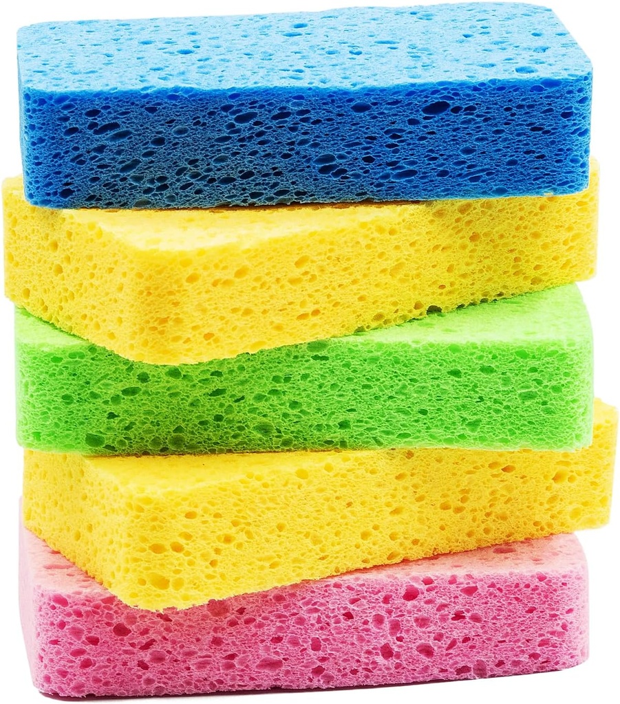 Temede Large Cellulose Sponges, Kitchen Sponges for Dish, Thick Heavy Duty Scrub Sponges, Non-Scratch Scrubber for Household, Cookware, Bathroom, Compressed Packaging (5 Pack)