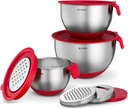 Belwares Mixing Bowls with Lids Set - 3-Piece Stainless Steel Nesting Bowls with Graters, Handles, and Airtight Lids - Non-Slip Mixing Bowls for Cooking, Baking, Prepping, and Food Storage (Red)