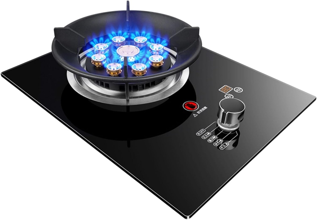 Gas Stove 1 Burner 180 Minute Timer, Black Glass Freestanding Tabletop Suitable for Home Kitchen Camping Garden Dining 5.2kW(NG)