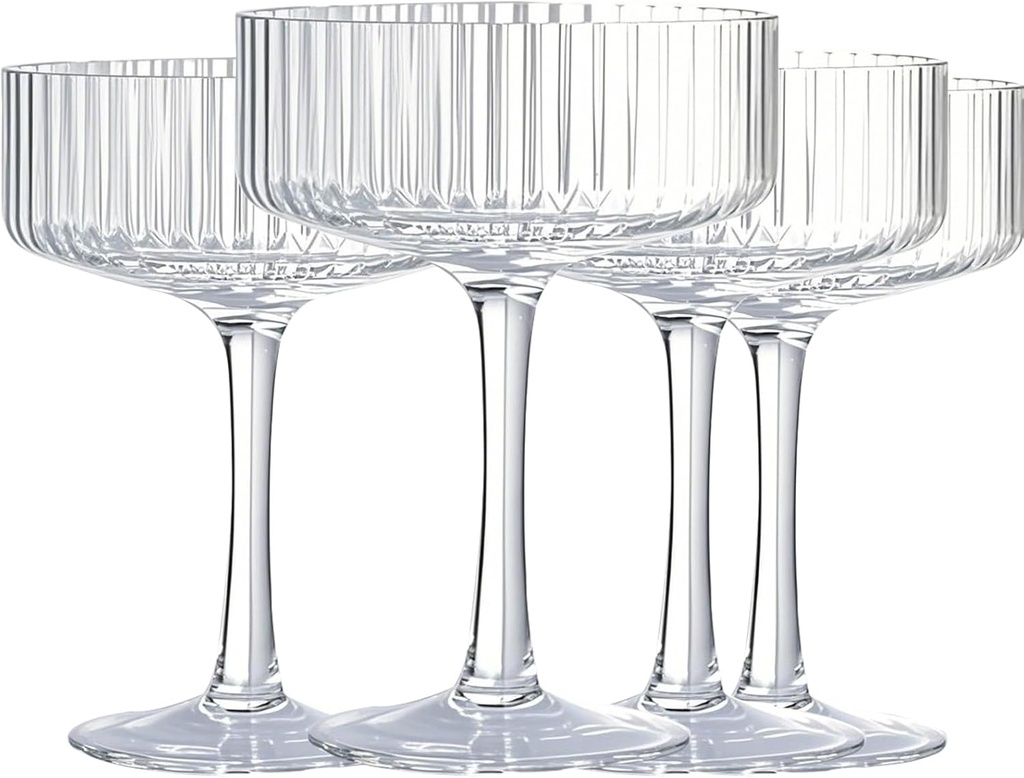 Espresso Martini Glasses Coupe Glasses Set of 4 Vintage Glassware Champagne Martini Cocktail Crystal Wine Glasses Fluted Ribbed Coupe Glasses Gifts