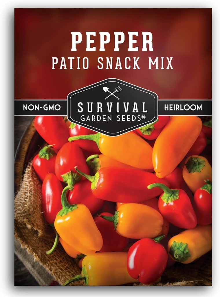 Patio Snack Mix Mini Sweet Pepper Seeds for Planting | Compact Lunchbox-Style Heirloom Variety – Non-GMO Container Garden Peppers – Survival Garden Seeds (1 Pack)