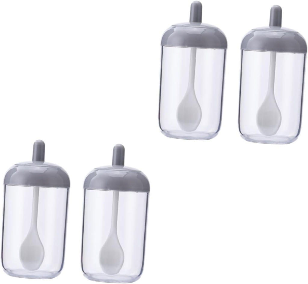 Ciieeo 4pcs Food Storage Containers Lids Plastic Condiment Spice Holder Jar Spoon and Cover