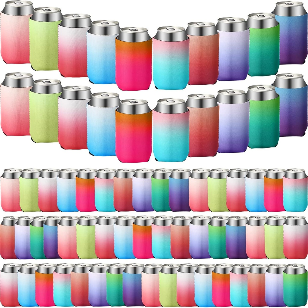 Chengu 100 Pack Blank Beer Can Cooler Sleeves Soft Insulated Reusable Drink Cooler Bulk Collapsible Sublimation Can Cooler Sleeves for Wedding Party Supplies (Gradient,Simple Style)