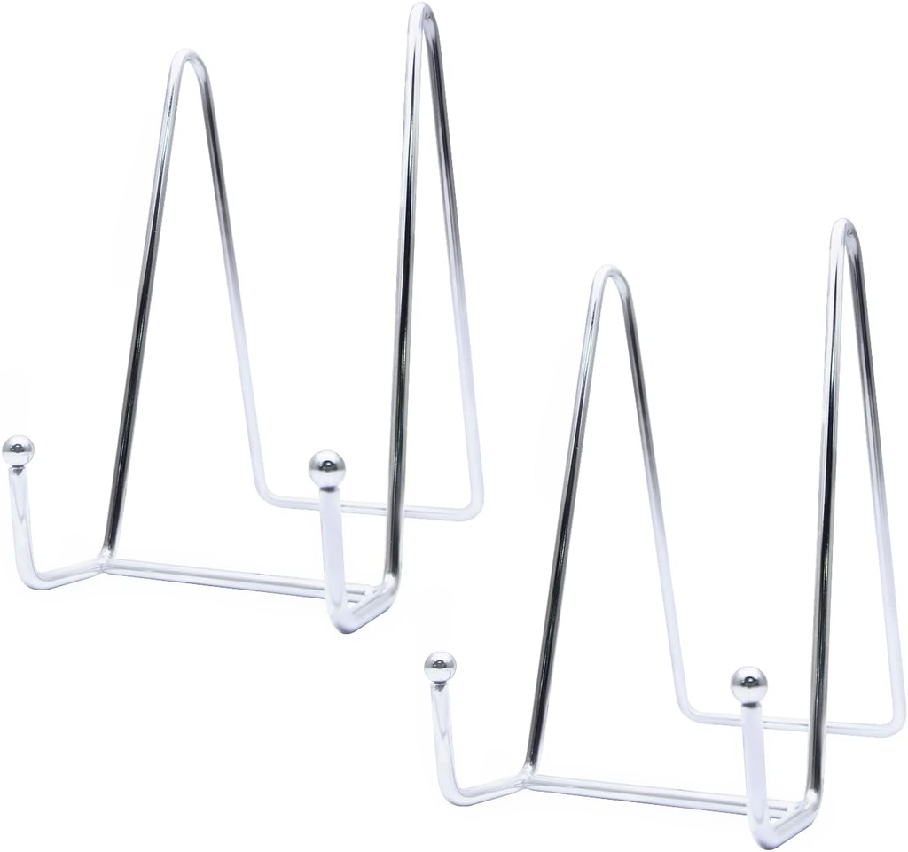 SEIWEI 2 Pcs 6 Inch Plate Stand for Display, N-Shaped Wrought Iron Display Stand for Book, Photo and Platter, Decorative Plate, Tabletop Art (Silver)