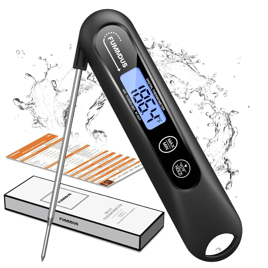 Digital Meat Thermometer - 2S Instant Read Food Thermometer with Backlight, Foldable Probe for Turkey BBQ Grill Smoker Candy, Essential Kitchen Cooking Gadget & Stocking Stuffers for Men Gifts