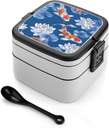 Flower And Fish Stackable Bento Box Double-layered Leak-Proof Lunch Box 1L Capacity Portable Lunchbox Durable Drop-Proof for Work Picnic Travel