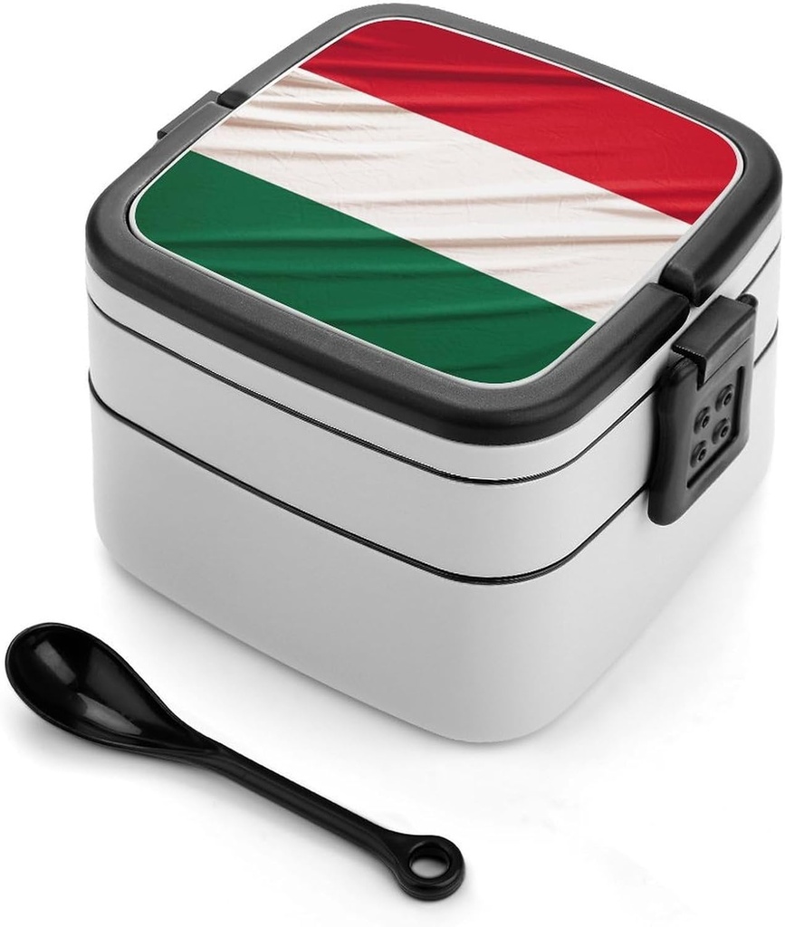 Stackable Double-Layer Bento Box Italy Flag Adults Lunchbox with Spoon Cute Japanese Bento Box Dishwasher Safe for Work Travel Dining Outc
