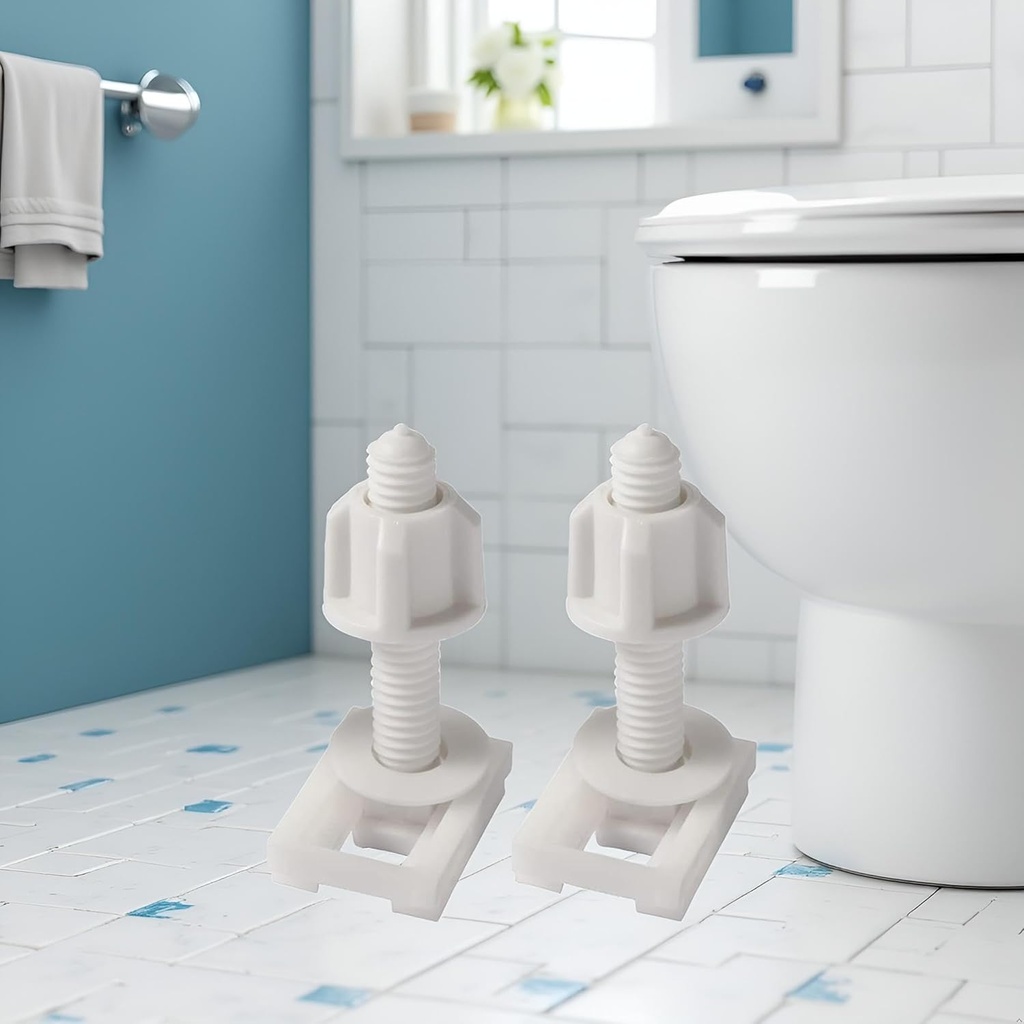 2Pcs White Universal Plastic Toilet Seat Screws and Nuts with Rubber Washers, Hinge Bolts Screws Hinges Replacement Parts Bathroom Fixtures