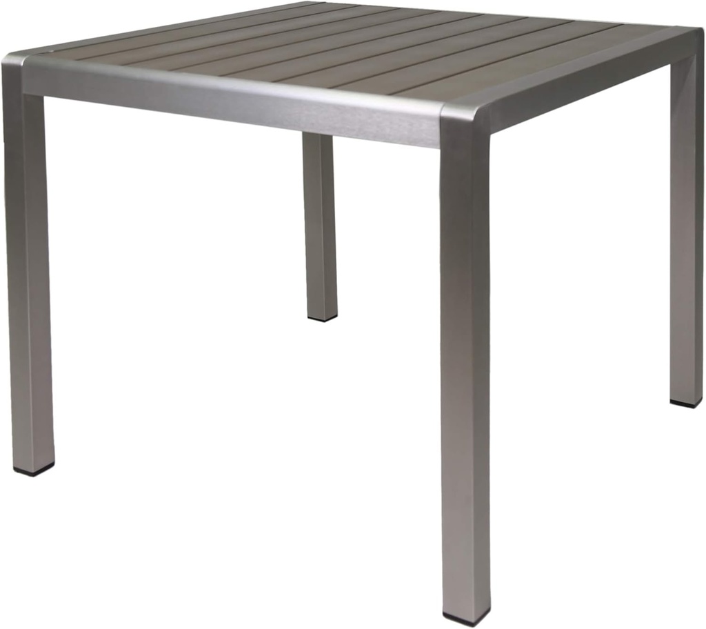 Christopher Knight Home Louie Coral Outdoor Dining Anodized Aluminum-Faux Wood Table Top-Square Gray-35, Silver + Gray