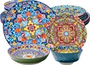 Plates and Bowls Set, Service for 4, 16 Pieces Ceramic Dinnerware Set, Microwave and Dishwasher Safe, Scratch Resistant, Bohemian Style Plates Set for Salad, Pasta, Dessert, Appetier