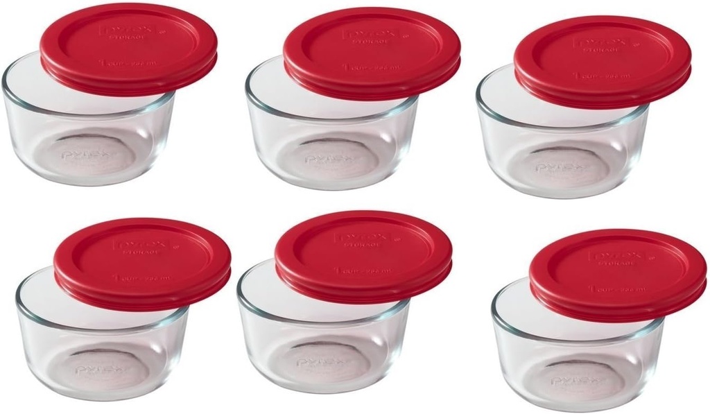 Pyrex 1-cup Storage Containers (Pack of 6) - Total 12-Piece Value Pack