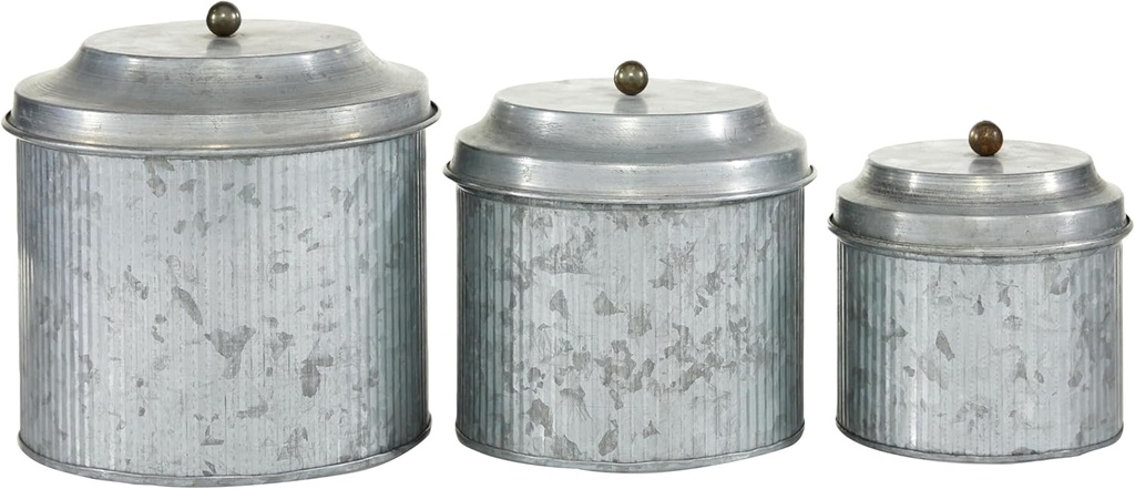 Deco 79 Metal Decorative Jars Galvanized Decorative Containers, Set of 3 Decorative Keepsake Boxes 8", 7", 6"H, Silver