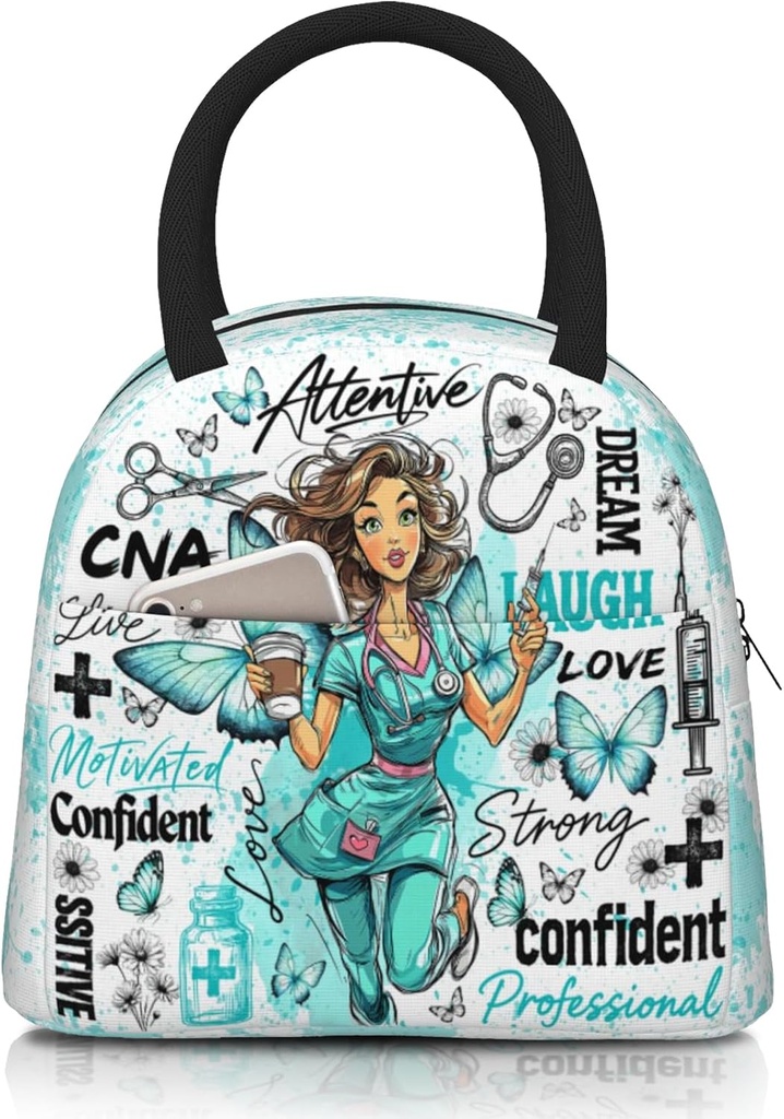 Cute Nurse Cna Lunch Bags For Women Nurse Lunch Box Nursing Medical Theme Insulated Lunchbox Nurses Day Gifts Reusable Cooler Tote Bag For Men & Women Office Work Travel Picnic Camping