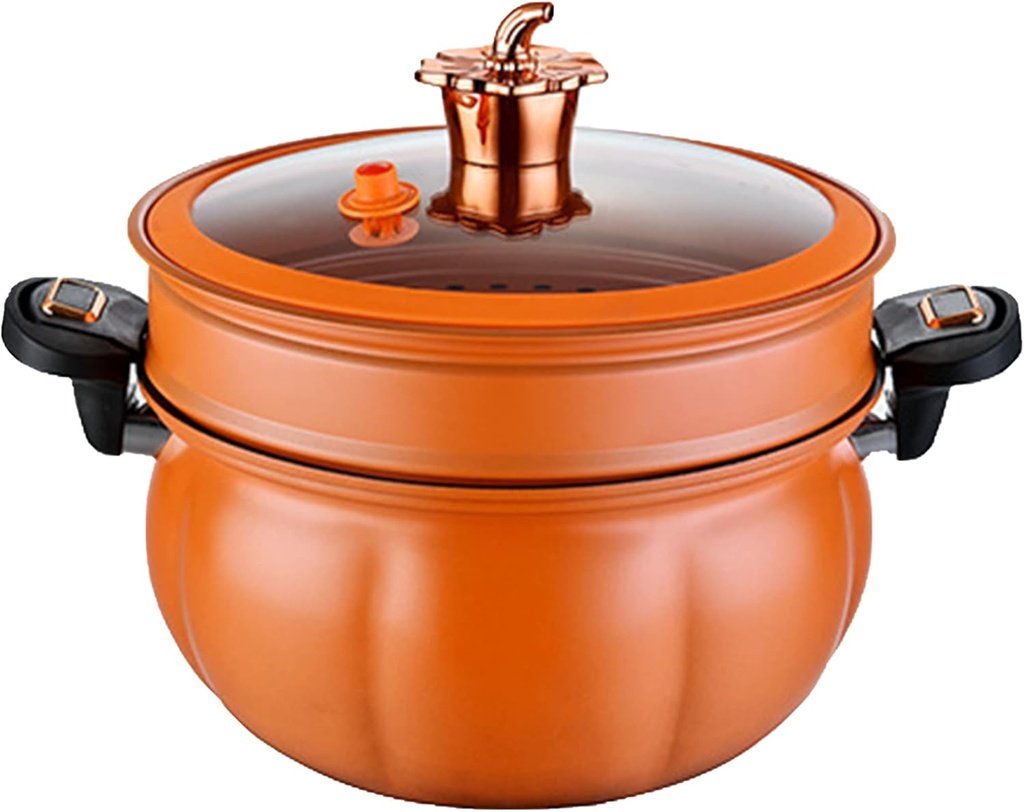 Micro Pressure Cooker Maifan Stone Soup Pot Pumpkin Shaped Non-Stick Pot 8L Multi-Function Micro Pressure Cooking Pot Gas Stove/Open Fire Induction Cooker Universal Stew Pot with Steamer