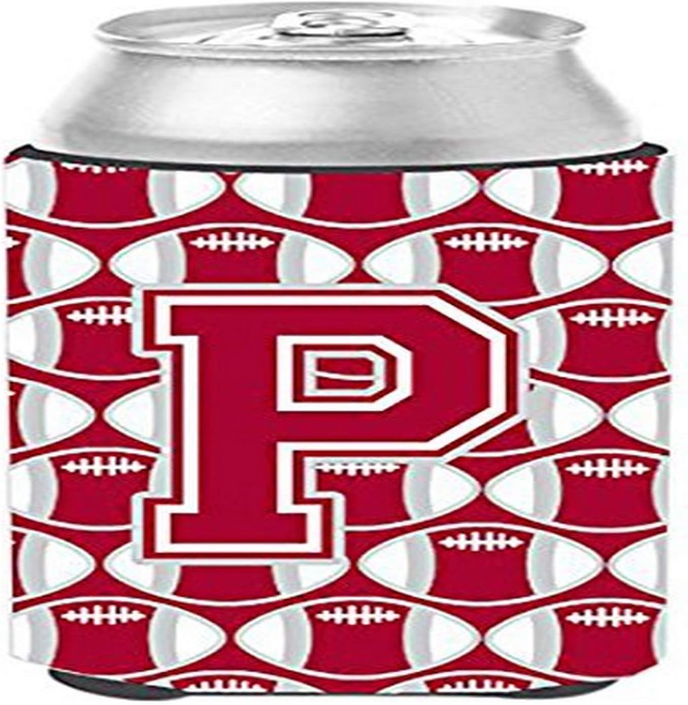 Caroline's Treasures CJ1065-PCC Letter P Football Crimson, Grey and White Can or Bottle Hugger Cooler Washable Drink Sleeve Collapsible Beverage Insulated Holder, Can Hugger, Multicolor