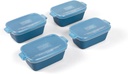 Souper Cubes Stoneware - Small Ceramic 5" x 3" Baking Dish with Silicone Covers, Small Baking Dishes for Oven Perfect for Reheating Single Serve Portions, Set of 4 - Blueberry