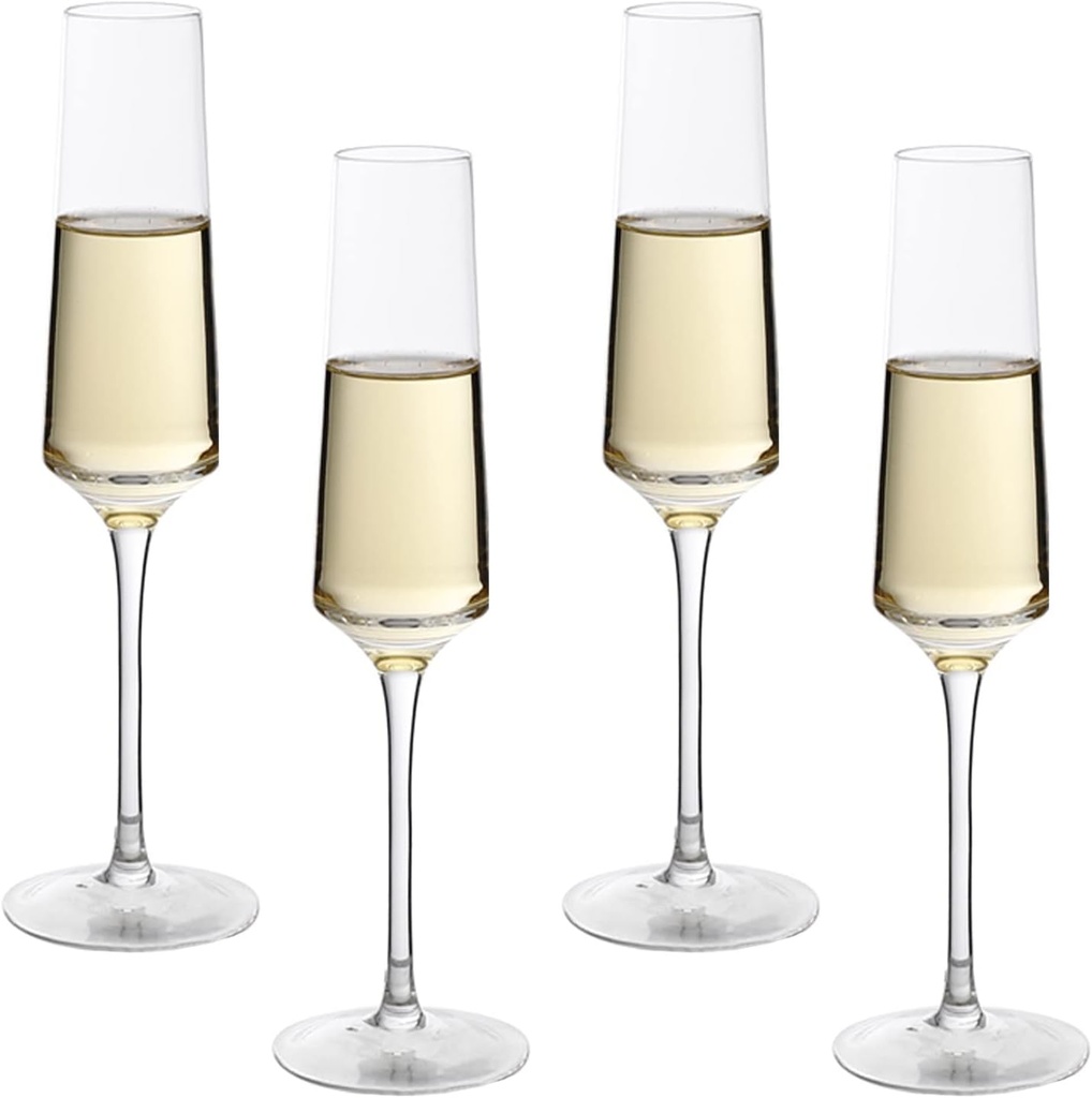 HJXGQJM Crystal Champagne Flutes,Cocktail Glasses, Elegant Champagne Glasses, Hand Blown, Set of 4 Modern Champagne Flutes,Long Stem Crystal Wine Glasses, 220ml Wine Glass