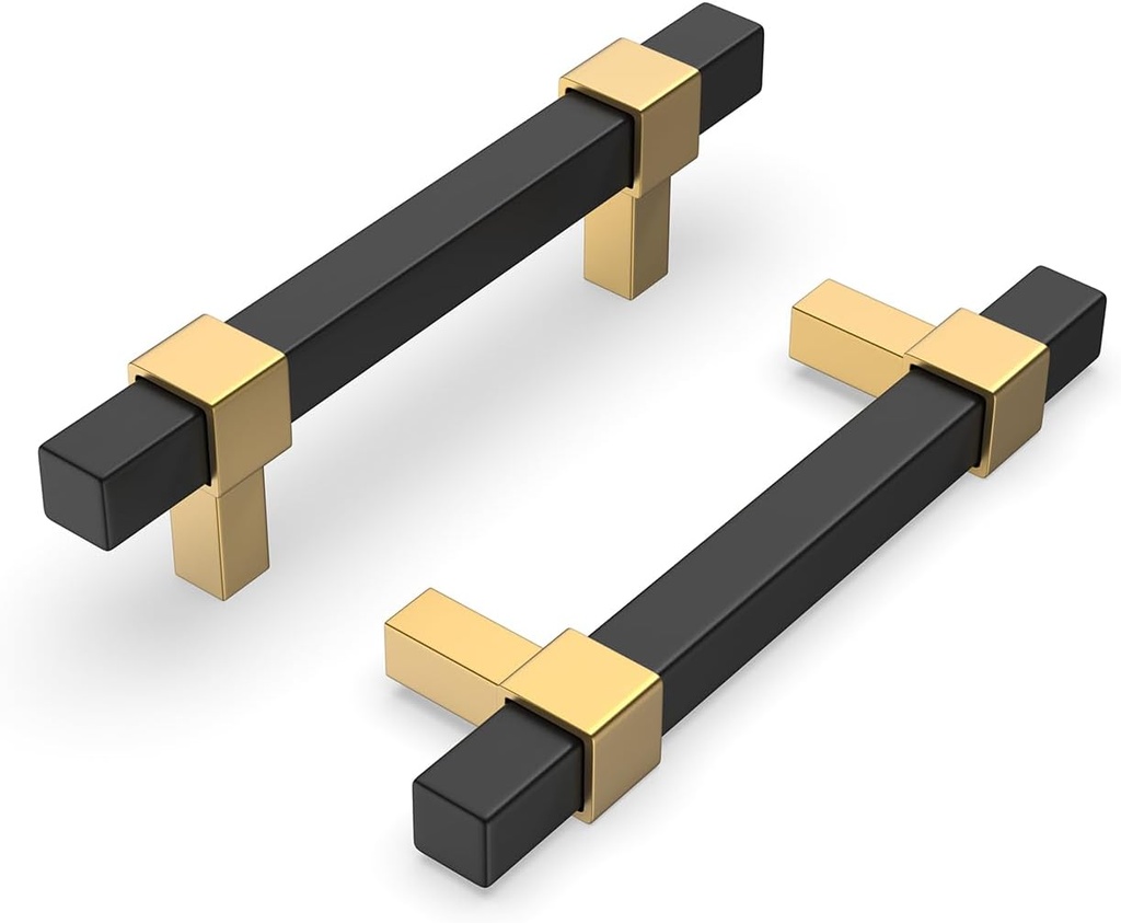 Goldenwarm 10 Pack Cabinet Handles Black and Gold Cabinet Pulls 3 Inch Hole Center Drawer Pulls Modern Bar Dresser Handles for Bathroom Kitchen Bedroom, Zinc Alloy