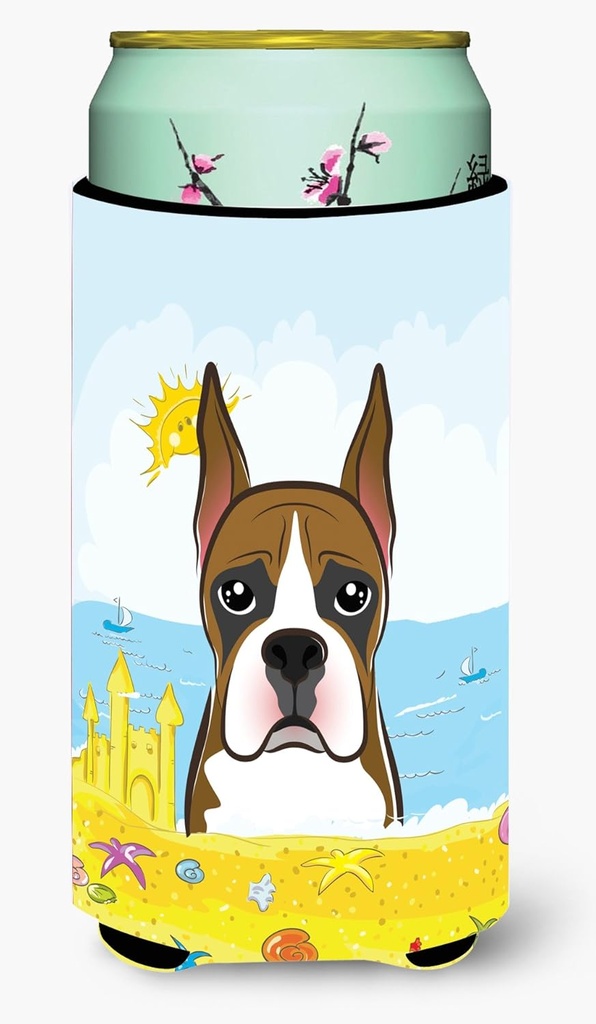 Caroline's Treasures BB2091TBC Boxer Summer Beach Tall Boy Hugger Can Cooler Sleeve Hugger Machine Washable Drink Sleeve Hugger Collapsible Insulator Beverage Insulated Holder