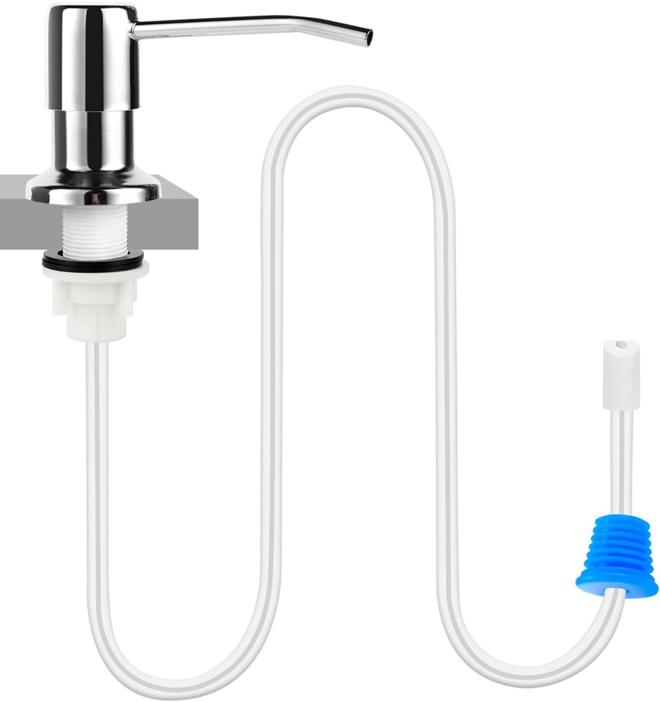 Dish Soap Dispenser for Kitchen Sink, Countertop Sink Soap Dispenser Water Pump with 47” No-Spill Extension Tube Kit Design for Kitchen Bathroom (Chrome)