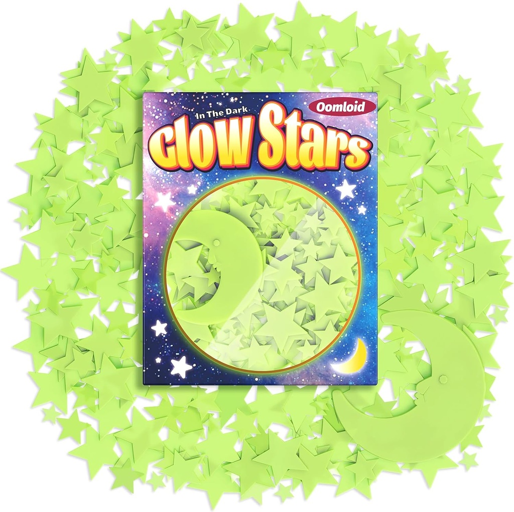 201 Pcs Glow in The Dark Stars Stickers for Ceiling, Toddler Stocking Stuffers Wall Room Decor Gifts, Luminous 3D Glowing Stars Easter Basket Stuffers for Kids Boys Girls - Green